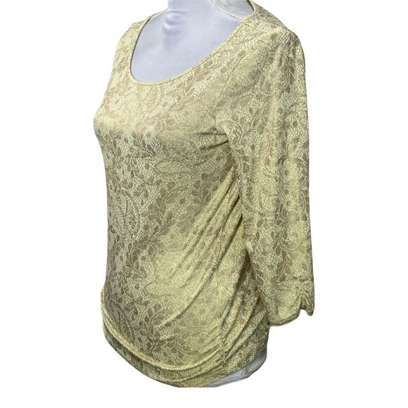 Chicos Gold Metallic Stretch Top Small Long Sleeve Shimmer Holiday Blouse - Picture 5 of 12